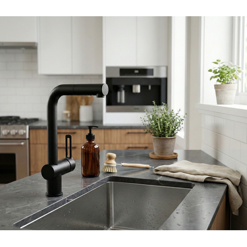 Paffoni - RINGO kihúzható kifolyófejes konyhai csaptelep, fekete