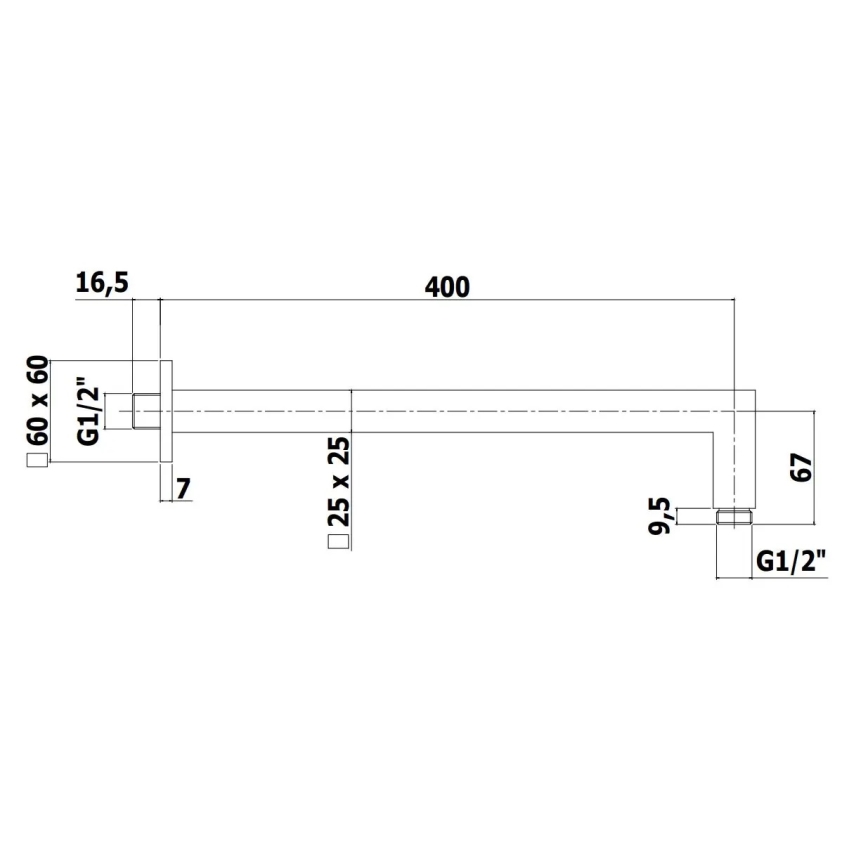 Paffoni - Szögletes, 40 cm-es zuhanykar, fekete