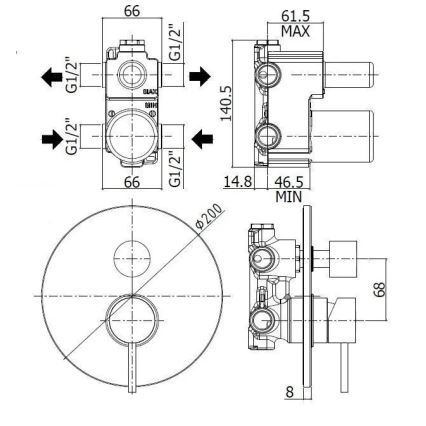Paffoni - Zuhanycsaptelep rejtett beépítéshez LIGHT rozsdamentes acél