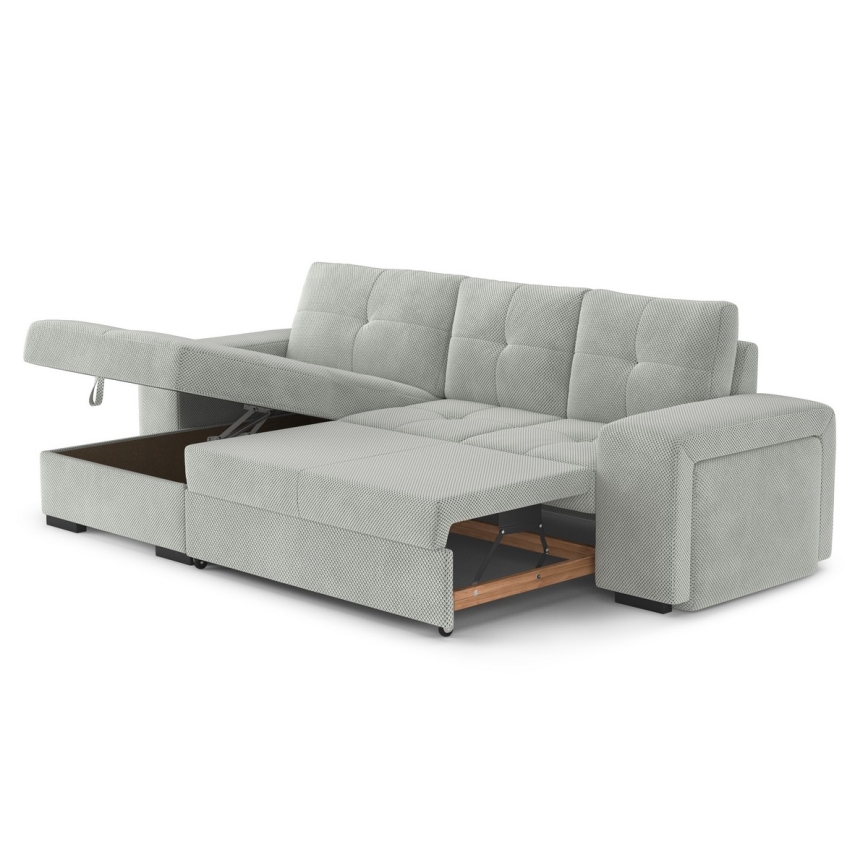 PALERMO ággyá alakítható kanapé tárolóval és puffal, világosszürke, balos kivitel