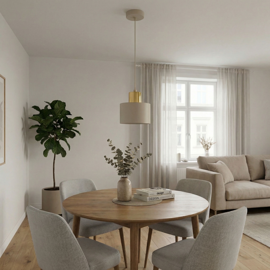 PARKLA kábelen függesztett lámpa 1xE27/15W/230V, bézs/arany