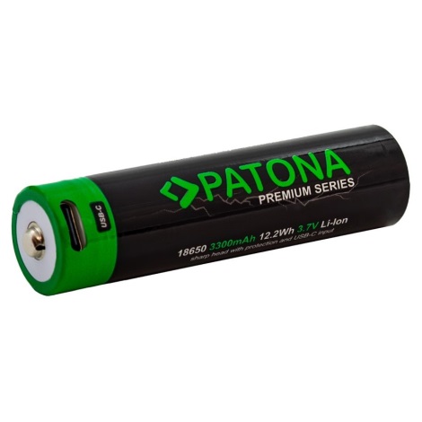 PATONA - Akkumulátor 18650 Li-lon 3350mAh PREMIUM 3,7V -val USB-C töltő