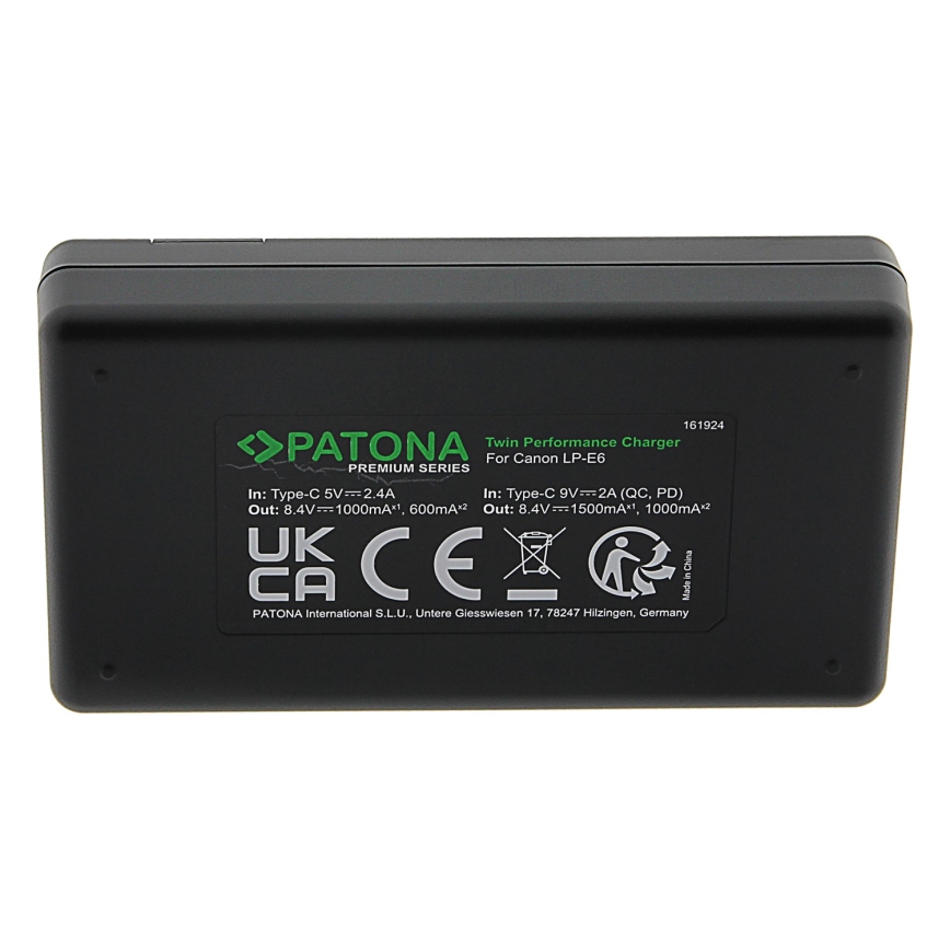 PATONA - Gyorstöltő Dual Canon LP-E6 + kábel USB-C 0,6m