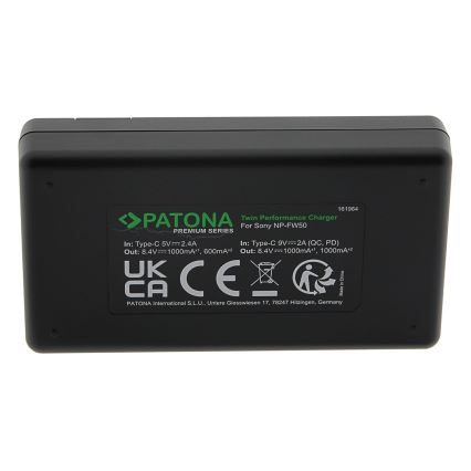PATONA - Gyorstöltő Dual Sony NP-FW50 + kábel USB-C 0,6m