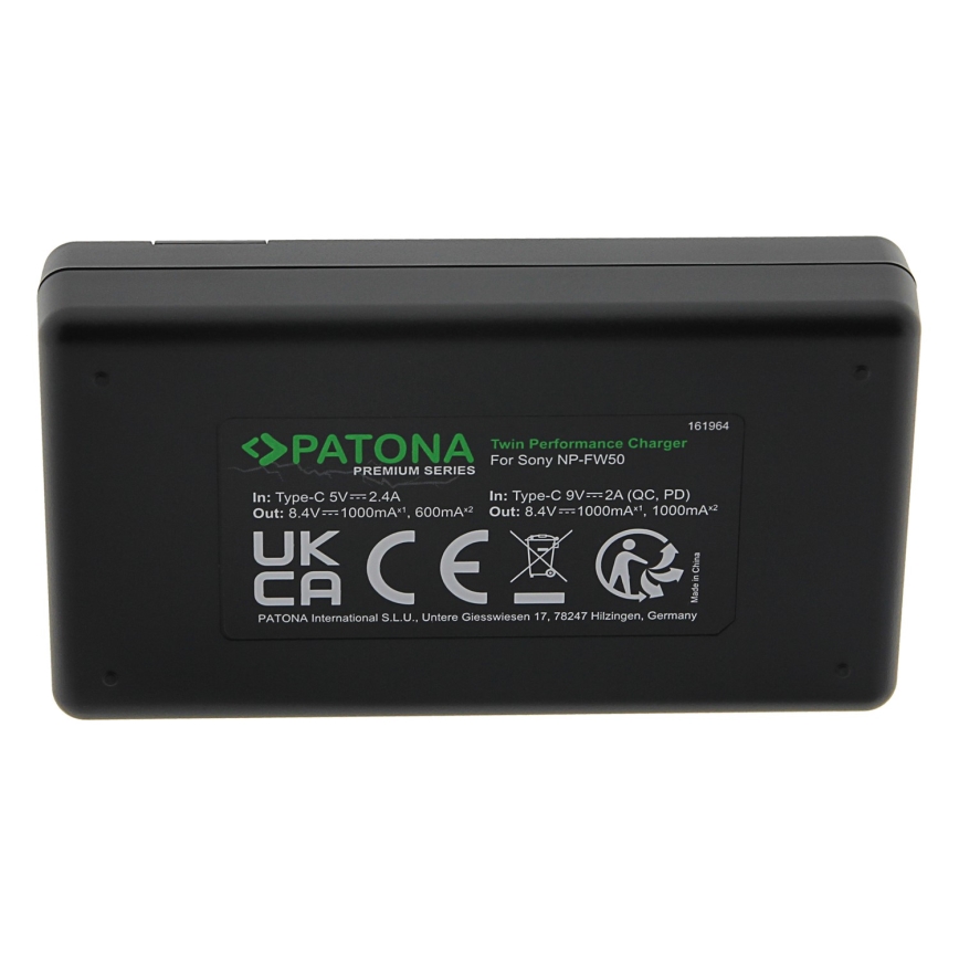PATONA - Gyorstöltő Dual Sony NP-FW50 + kábel USB-C 0,6m