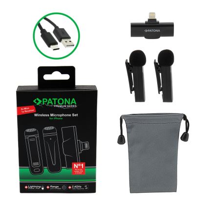 PATONA - KÉSZLET 2x Vezeték nélküli mikrofon csíptetővel iPhone készülékekhez USB-C 5V 50 mAh