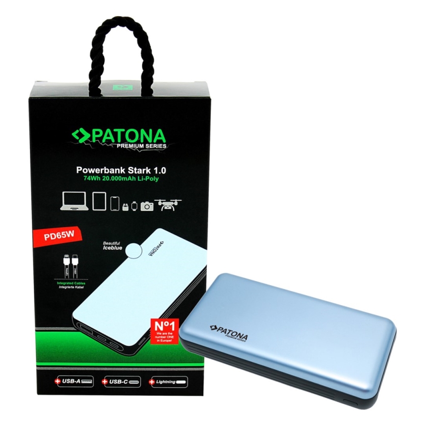 PATONA - Power Bank 20000mAh PD65W Li-Pol 3A USB-C/Lightning