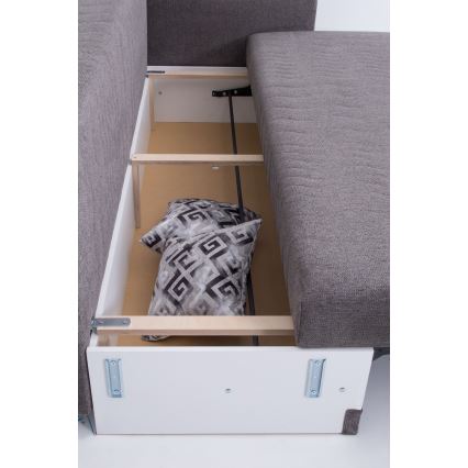 PAUL kárpitozott, kihúzható háromszemélyes kanapé karfával — szürke, mindennapi alváshoz alkalmas