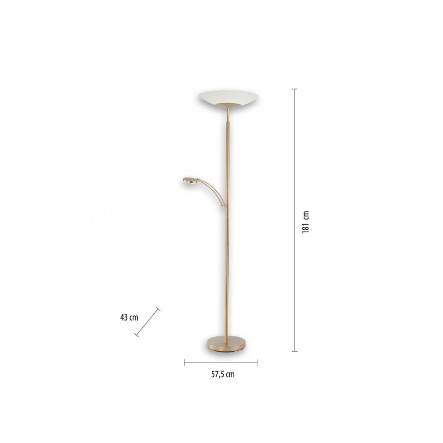 Paul Neuhaus 655-60 - LED fényerőszabályozható állólámpa ALFRED LED/28W/230V+LED/4W/230V sárgaréz