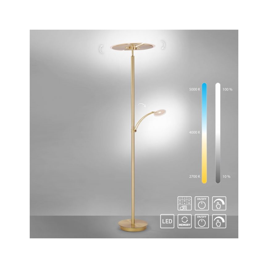 Paul Neuhaus 673-60 - ARTUR fényerőszabályozható LED állólámpa, 2xLED/21W/230V+LED/6W, arany