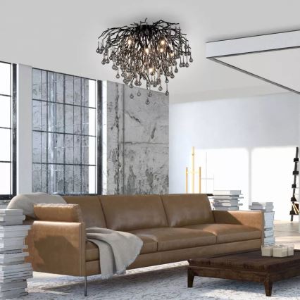 Paul Neuhaus 8091-18 - ICICLE felületre szerelhető csillár, 9xG9/40W/230V, átm. 50 cm, fekete