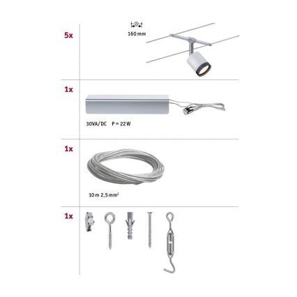 Paulmann 3981 - SZETT 5xLED/4W Komplett kábelrendszer TUBE 230V matt króm/fekete