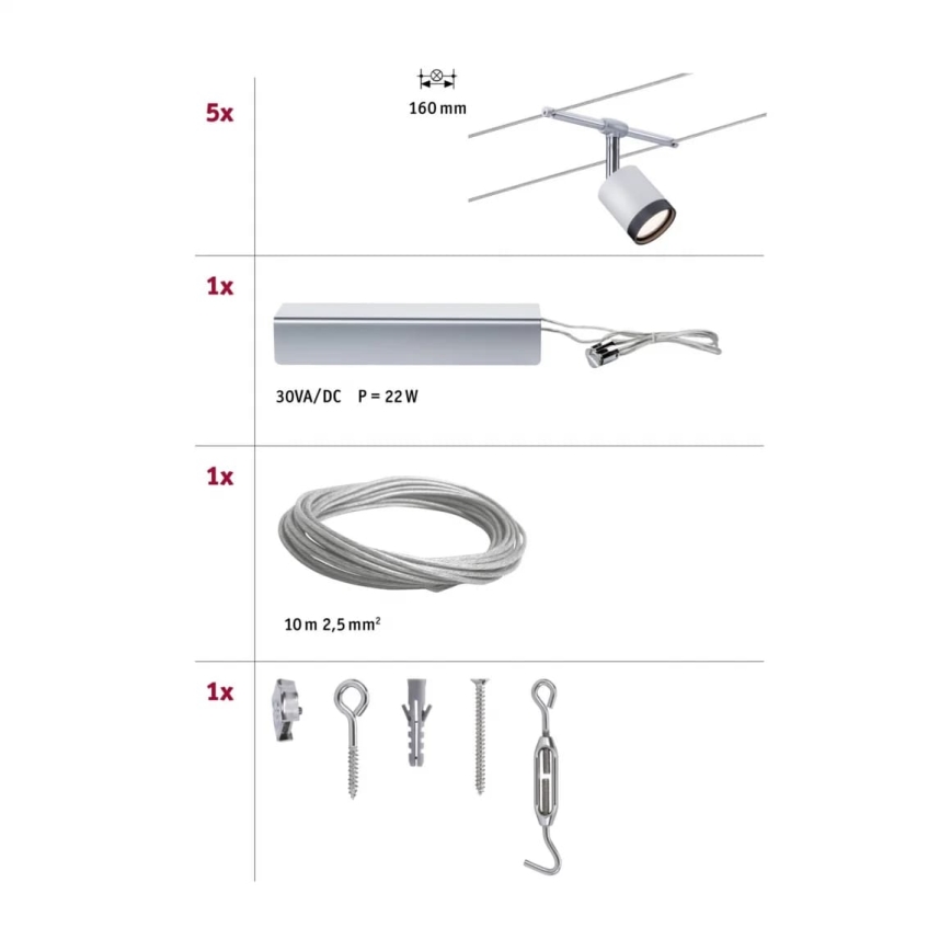 Paulmann 3981 - SZETT 5xLED/4W Komplett kábelrendszer TUBE 230V matt króm/fekete