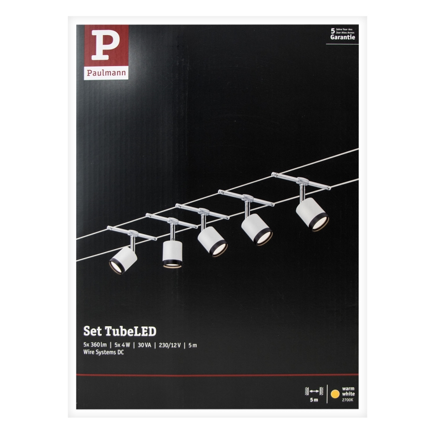 Paulmann 3981 - SZETT 5xLED/4W Komplett kábelrendszer TUBE 230V matt króm/fekete