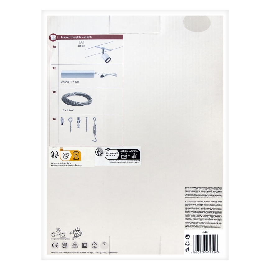 Paulmann 3981 - SZETT 5xLED/4W Komplett kábelrendszer TUBE 230V matt króm/fekete
