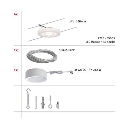 Paulmann 50109 - 4 db-os készlet, 4,4W-os, szabályozható LED spotlámpa SMART DISC 230V kábelrendszerhez