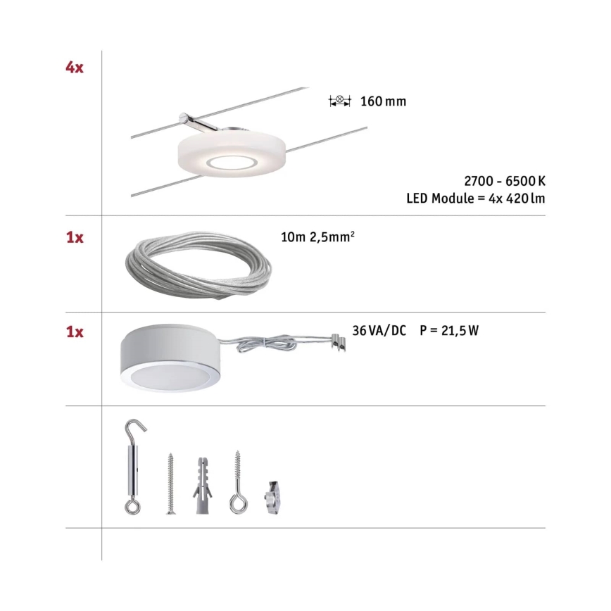 Paulmann 50109 - 4 db-os készlet, 4,4W-os, szabályozható LED spotlámpa SMART DISC 230V kábelrendszerhez