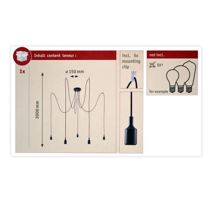 Paulmann 50389 - Csillár zsinóron NEORDIC 5xE27/20W/230V pók