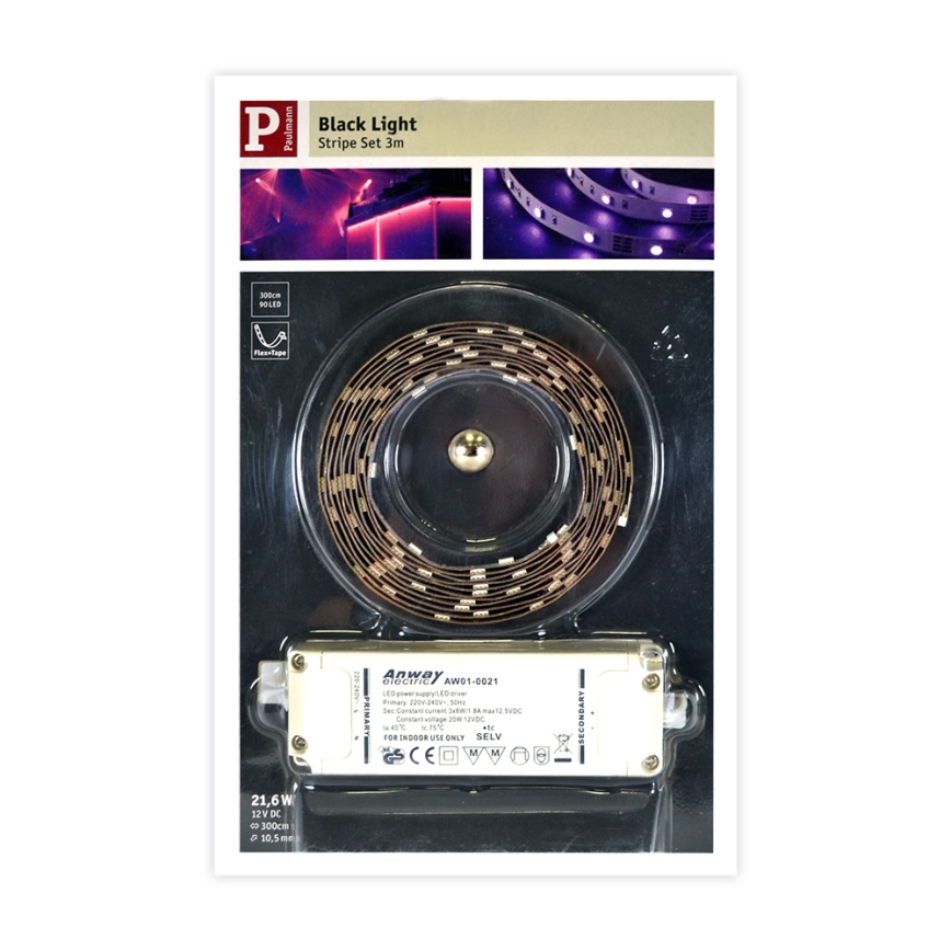 Paulmann 70329 - LED Szalag BLACKLIGHT LED/18W/230/12V 3m