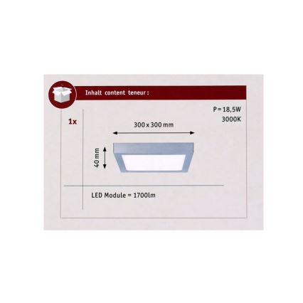 Paulmann 70650 - LED/17W Mennyezeti lámpa LUNAR 230V 30x30 cm matt króm