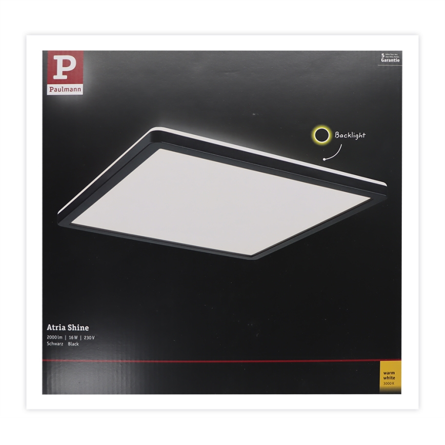 Paulmann 71001 - LED/16W Mennyezeti panel ATRIA 230V 3000K 29,3x29,3 cm fekete