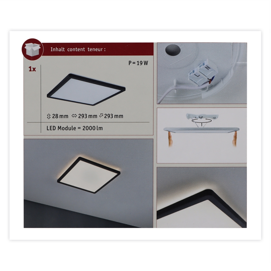 Paulmann 71001 - LED/16W Mennyezeti panel ATRIA 230V 3000K 29,3x29,3 cm fekete