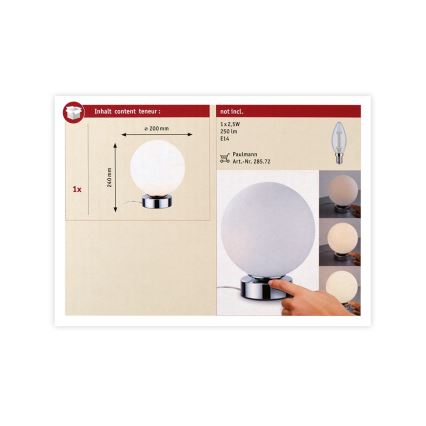 Paulmann 77057 - 1xE14/20W Dimmelhető érintős asztali lámpa AARI 230V