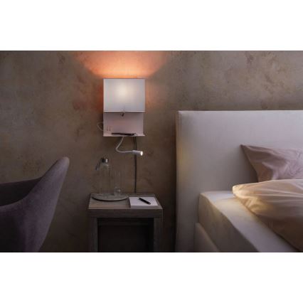 Paulmann 78913 - LED/2,5W + 1xE27/40W MERANI fali lámpa polccal és USB-porttal, 230V, fehér