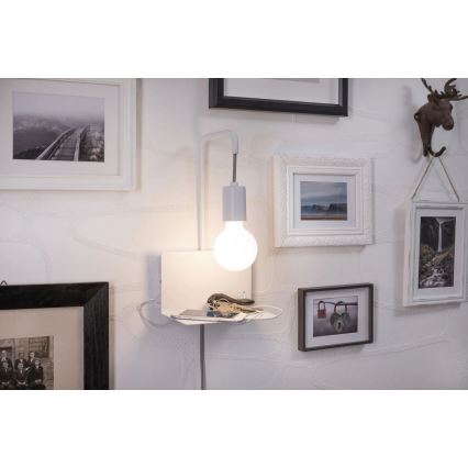 Paulmann 79812 - 1xE27/40W fali lámpatest polccal és USB-porttal CALVANI 230V fehér