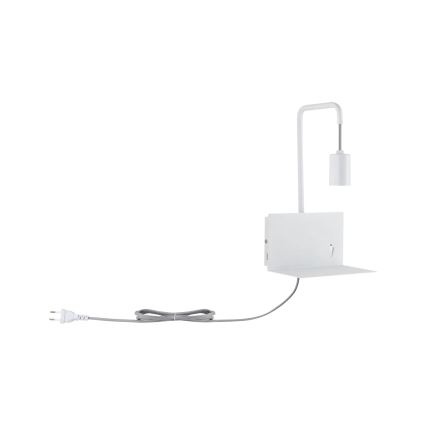 Paulmann 79812 - 1xE27/40W fali lámpatest polccal és USB-porttal CALVANI 230V fehér