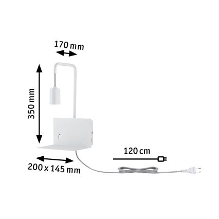 Paulmann 79812 - 1xE27/40W fali lámpatest polccal és USB-porttal CALVANI 230V fehér
