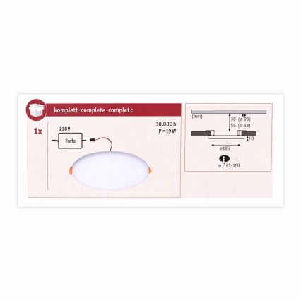 Paulmann 92389 - LED/17W IP44 Fürdőszobai beépíthetó lámpa VARIFIT 230V