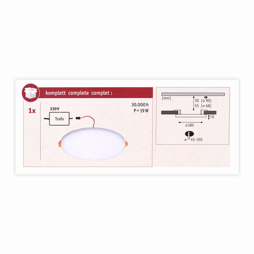Paulmann 92389 - LED/17W IP44 Fürdőszobai beépíthetó lámpa VARIFIT 230V