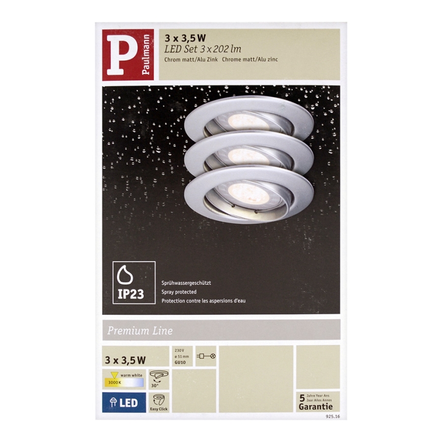 Paulmann 92516 - 3 db-os készlet LED-GU10/3,5W fürdőszobai beépíthető lámpa PREMIUM LINE 230V