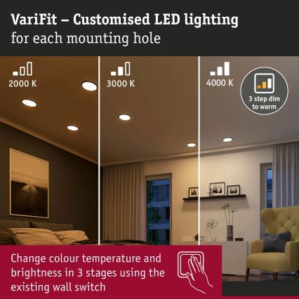 Paulmann 93102 - LED/16W IP44 Fényerőszabályozható fürdőszobai süllyesztett lámpatest AREO 230V 2000/3000/4000K átm. 23 cm fekete