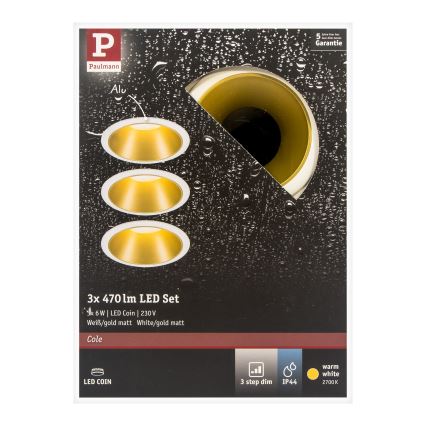 Paulmann 93406 - SET 3xLED/6,5W IP44 Dimmelhető fürdőszobai beépíthető lámpa COLE 230V