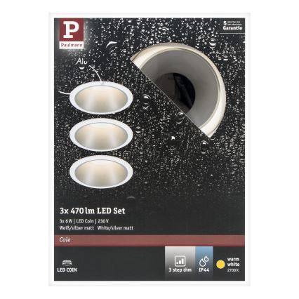 Paulmann 93410 - KÉSZLET 3xLED/6,5W IP44 Dimmelhető fürdőszobai beépíthető lámpa COLE 230V