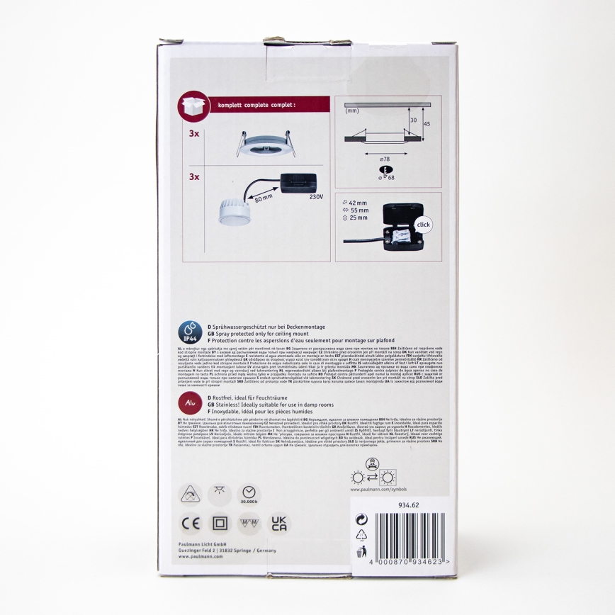 Paulmann 93462 - KÉSZLET 3xLED/6W IP44 Fürdőszobai beépíthető lámpa NOVA 230V