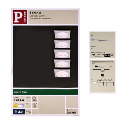 Paulmann 93587 - KÉSZLET 5xLED/0,4W Beépíthető lámpa 12V/230V 2700K