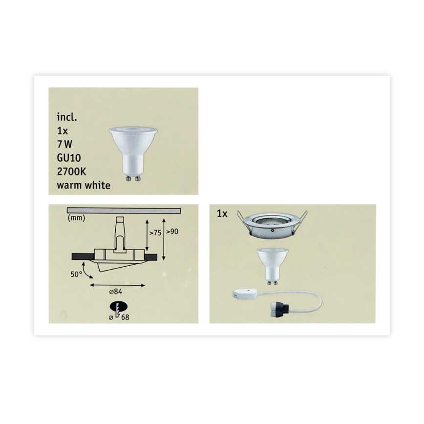Paulmann 93603 - LED-GU10/7W IP23 Dimmelhető fürdőszobai beépíthető lámpa NOVA 230V