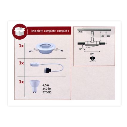 Paulmann 93848 - LED-GU10/4,5W Beépíthető lámpa 230V