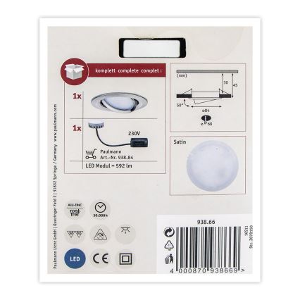 Paulmann 93866 - LED/6,8W IP23 Fürdőszobai beépíthető lámpa COIN 230V