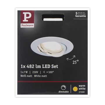 Paulmann 93961 - LED/7W IP23 Dimmelhető fürdőszobai beépíthető lámpa COIN 230V fehér