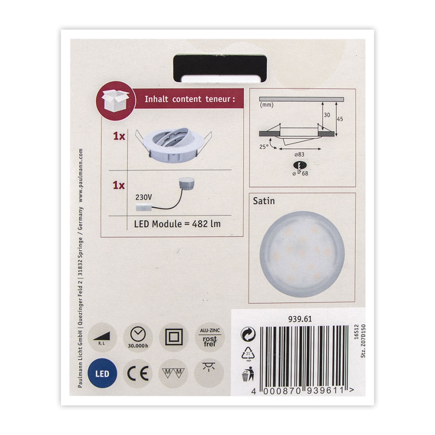 Paulmann 93961 - LED/7W IP23 Dimmelhető fürdőszobai beépíthető lámpa COIN 230V fehér