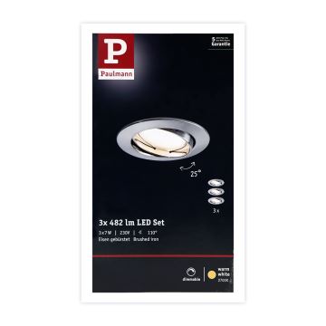 Paulmann 93964 - KÉSZLET 3xLED/7W IP23 Dimmelhető fürdőszobai beépíthető lámpa COIN 230V