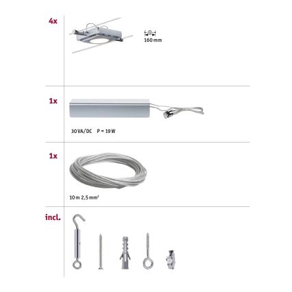 Paulmann 94107 - SZETT 4xLED/4,3W Teljes kábelrendszer MAC 230V matt króm