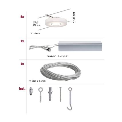 Paulmann 94109 - SZETT 5xLED/4,3W Komplett kábelrendszer MAC 230V fehér