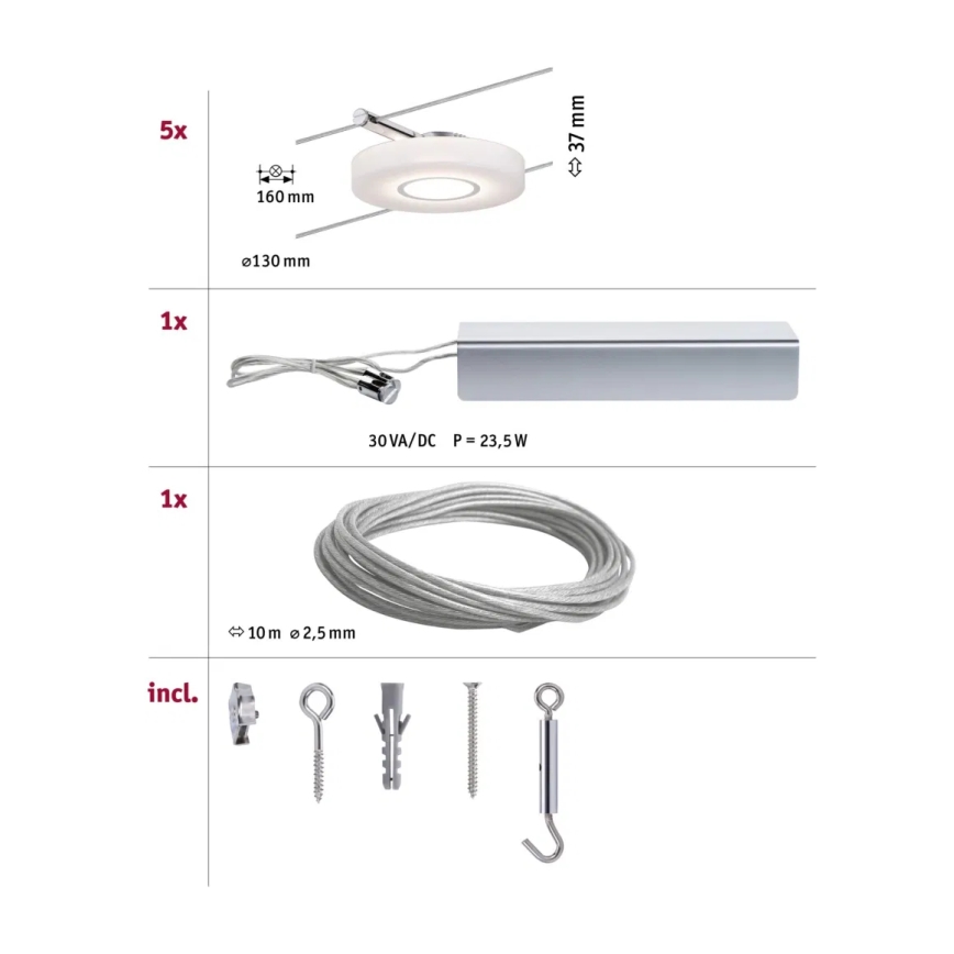 Paulmann 94109 - SZETT 5xLED/4,3W Komplett kábelrendszer MAC 230V fehér