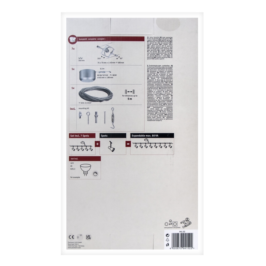 Paulmann 94152 - Készlet 7xGU5,3/10W Spotlámpa kábelrendszerhez MAC 230V matt króm