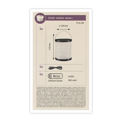 Paulmann 94169 - LED/0,2W IP44 Dekoratív kültéri lámpa MOBILE 3,7V 900 mAh